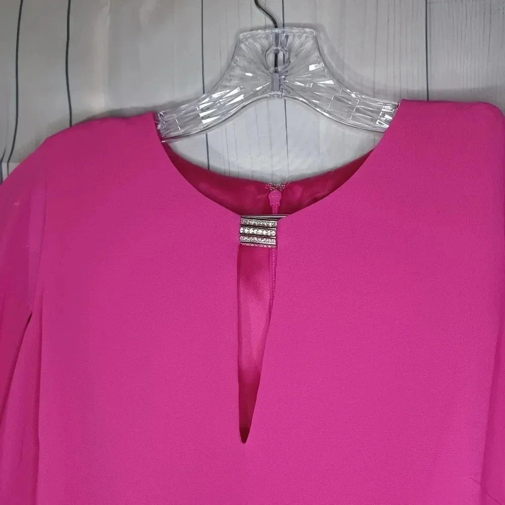 Vince Camuto Hot Pink layered drape chiffon boho flowy Flounce dress size 8 - Picture 2 of 15
